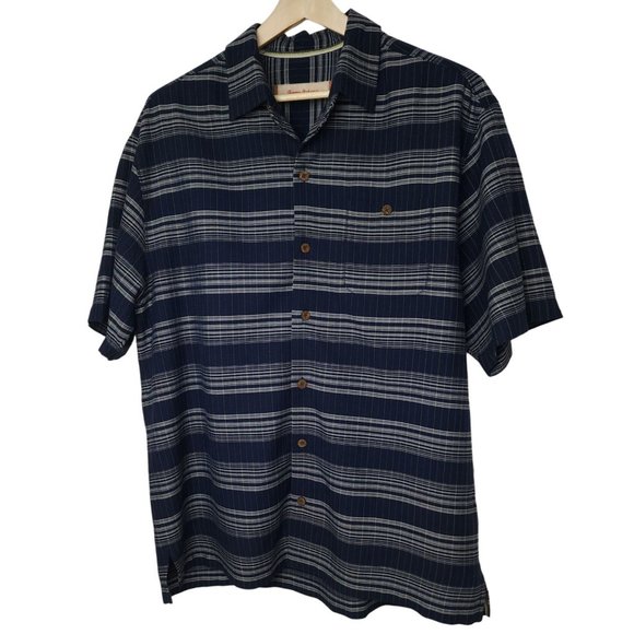 Tommy Bahama Men's Dark blue-plaid 100% silk Short sleeve L - Picture 1 of 8